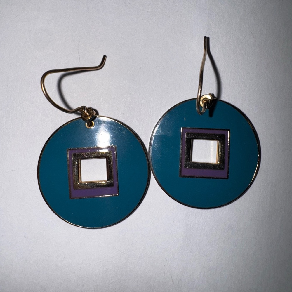 Laurel Burch SUDHA Teal and Purple Geometric Earrings in circle